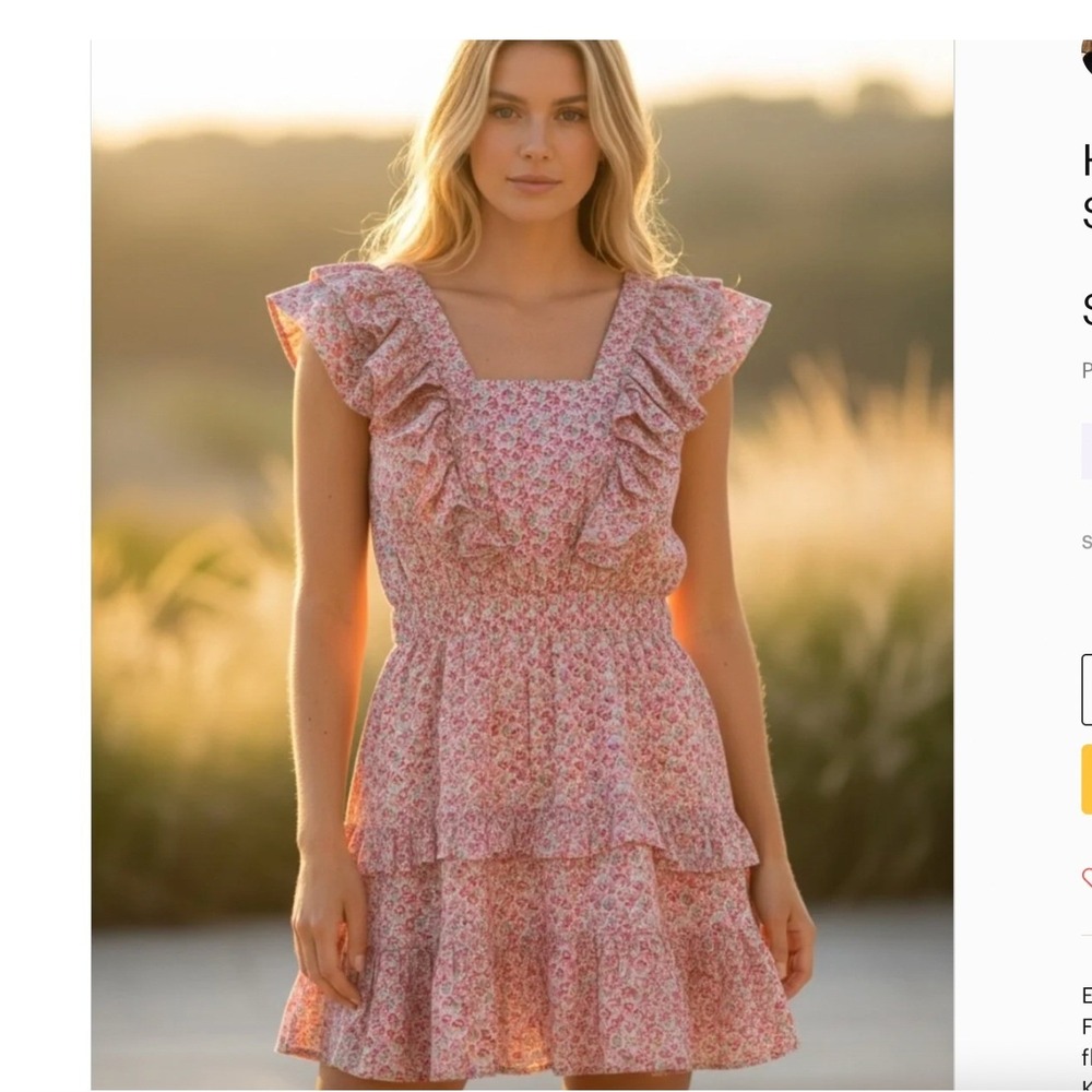 Hyacinth House April Mini Dress Pink Floral Ruffle Smocked‎ Waist XS Tuckernuck